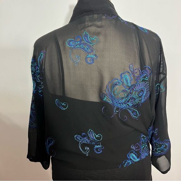 Chico's Turquoise 100% Silk Paisley Print Sheer Cardigan Blouse - M/L - Picture 8 of 11